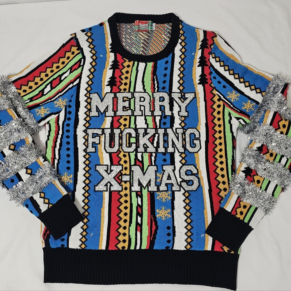 Spencer’s Workshop Light-Up LED Ugly Christmas Sweater M Merry F***ing X-Mas Fun